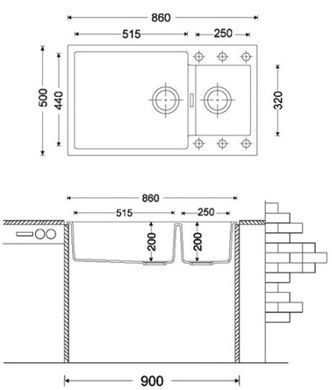 Гранитная мойка Quadro 86x50x15