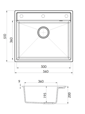 Гранітна мийка Quadro 56x51